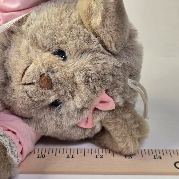Vintage Kitten Plush Pink Dress Bow Stuffed Animal Toy Cat Kitty Ruffles 13 inch - Picture 12 of 13